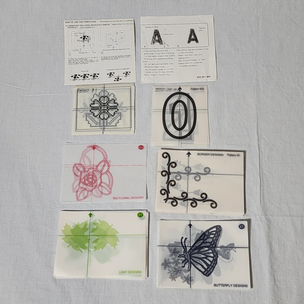 Janome Templates Only No Memory Cards Butterflys Borders Leaf Big Floral Numbers